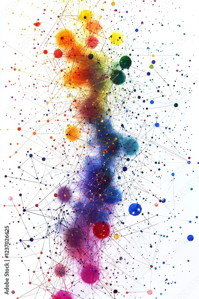 Aufkleber abstract depiction of colorful connected nodes with a modern artistic style