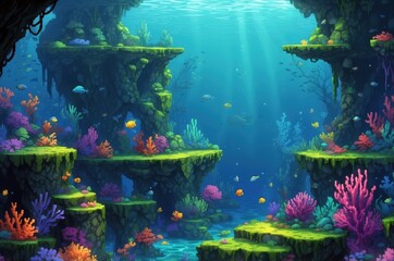 Colorful retro old vintage 2d pixel art game texture background illustration design, history and symbol theme concept.  
