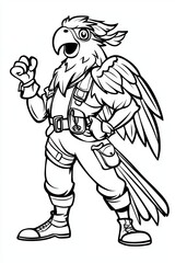 Fototapeta premium A cartoon-style anthropomorphic parrot character in a playful pose, ready for adventure.