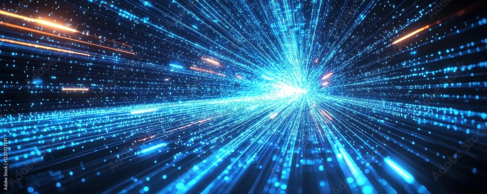 Poster futuristic data highway with glowing blue light and digital patterns