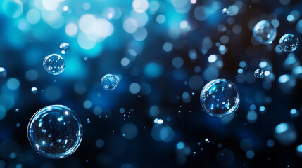 black abstract bubbles in space on blue background 3d render illustration