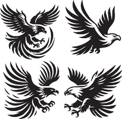 Obraz premium Intricate Black and White Illustrations of Eagles in Flight