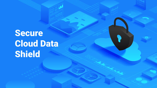 Secure padlock on a cloud icon. Cloud security measures, data encryption and online protection. Ideal for representing cybersecurity and data protection. Isometric vector illustration
