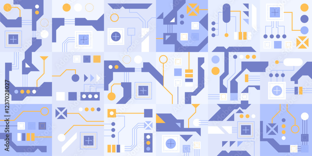 Poster circuit board technology background. ai semiconductor and computer processor. abstract polygonal mic