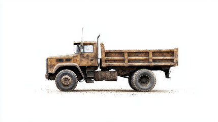 Obraz premium weathered dump truck with dirty exterior, showcasing its rugged design and sturdy build