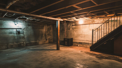 abstract dark basement building interior with open ceiling 3d render illustration