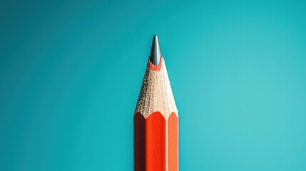 Red pencil with a sharpened tip positioned against a vivid blue background