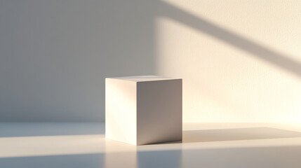 Obraz premium abstract white cube block with sun lighting and shadow 3d render illustration