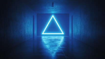 Dark room with neon triangle on wall 360 panorama vr environment map. 3D Illustration