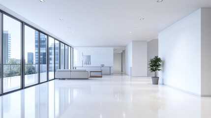 Fototapeta premium Modern minimalist interior design of an empty white room with unique lighting 360 panorama vr environment map. 3D Illustration