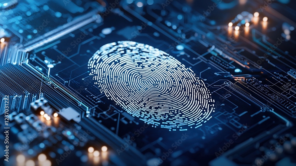 Poster fingerprint on circuit board shows the blend of security and technology