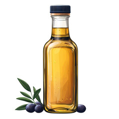 bottle of olive oil and olives isolated on transparent background