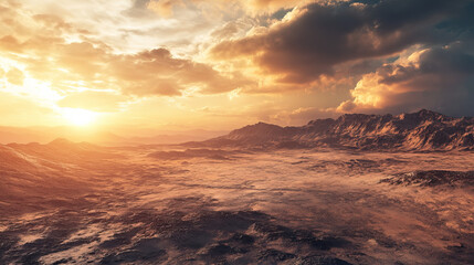 desert view under a cloudy sky at dusk 3d render illustration. 3D Illustration