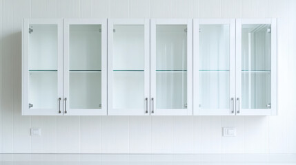 Obraz premium Modern glass cabinets with reflections in minimalist interior design
