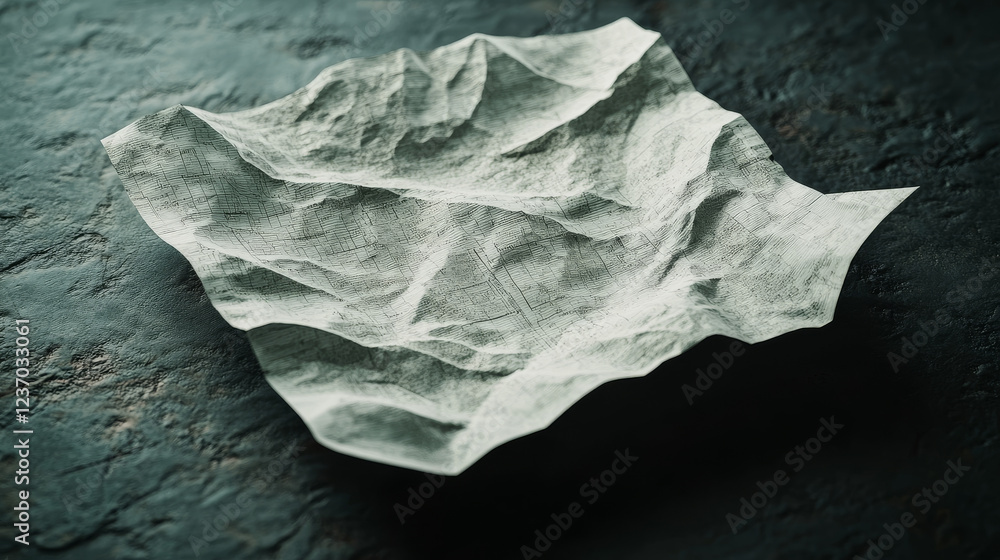 Poster folded empty paper map mock up design on dark background 3d render illustration