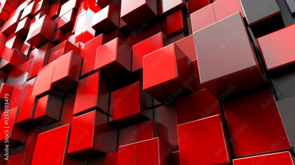 Poster abstract red geometric shape cube design 3d render illustration