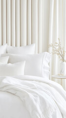 Elegant vertical arrangement of layered bedding in tranquil minimalist bedroom setting