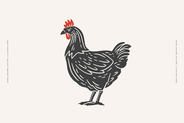 Hand-drawn vintage illustration of a hen. Ideal for farm branding, packaging, organic food labels, rustic designs, and poultry-related materials.