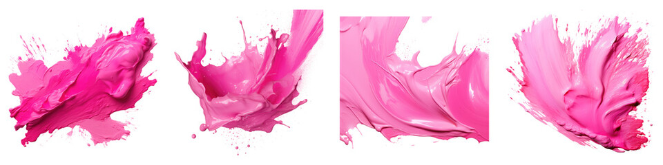 Fototapeta premium Stroke of pink paint texture isolated on transparent background, PNG, Set of