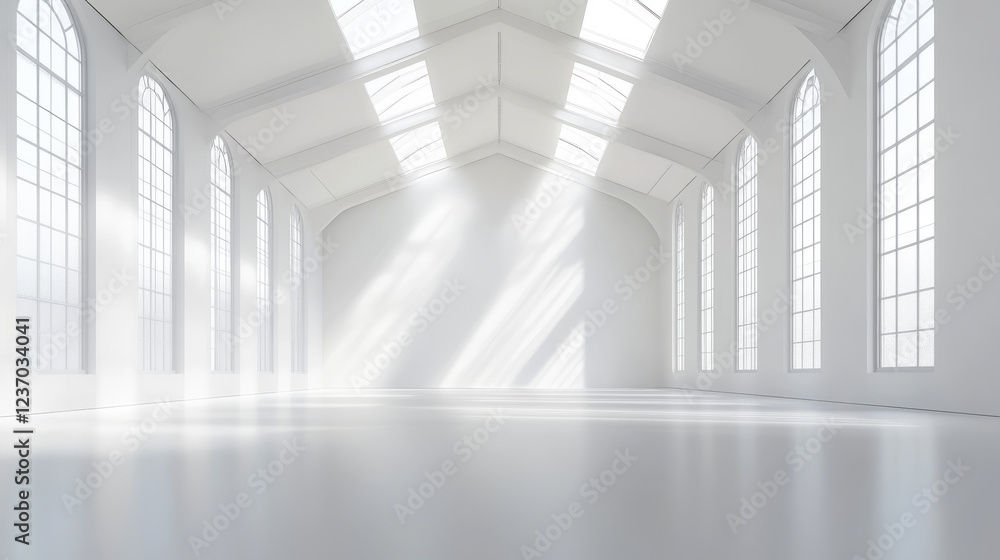 Poster full 360 degree panorama environment map of white empty abstract architecture hall building interior