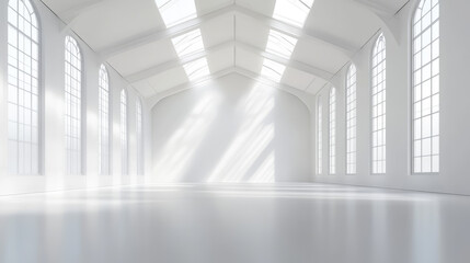 Fototapeta premium full 360 degree panorama environment map of white empty abstract architecture hall building interior roof 3d render illustration hdri hdr vr style