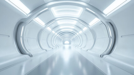 Fototapeta premium Abstract White Lit Arched Corridors in a Minimalistic Tunnel Shot During the Day 360 panorama vr environment map. 3D Illustration