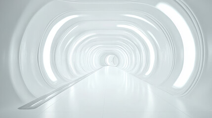 Fototapeta premium Abstract White Lit Arched Corridors in a Minimalistic Tunnel Shot During the Day 360 panorama vr environment map. 3D Illustration