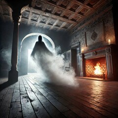 Ghost in old building with fireplace