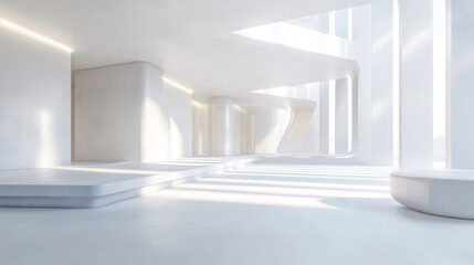 abstract futuristic white empty studio interior 3d render illustration