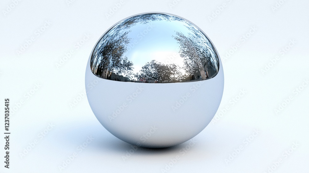 Poster chrome sphere reflecting trees and sky.