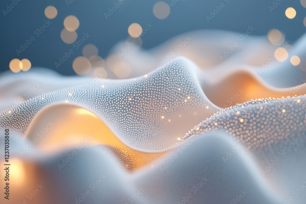 Poster tiny glowing light particles are arranged to appear suspended in an ethereal space, enhanced by lens
