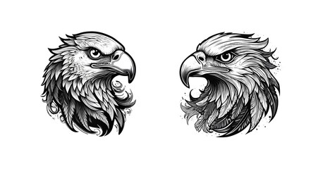 Tattoo Vorlage Adler Kopf Schwarz-weiss