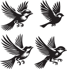 Elegant Black and White Silhouettes of Birds in Flight