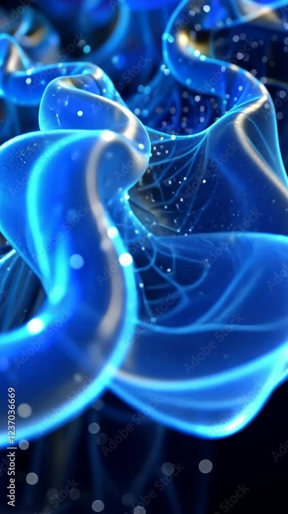 Poster abstract blue wave with glowing particles creating a dreamy effect.