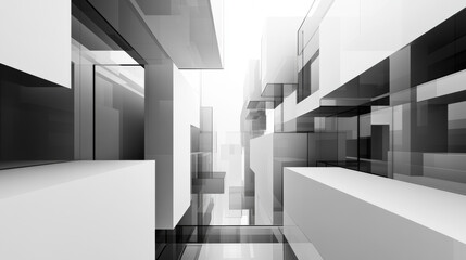 Black and White Photo of a Building 3d render illustration. 3D Illustration