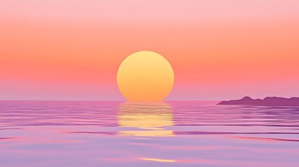 Obraz premium Pastel Sunset Over Calm Ocean Water And Distant Land
