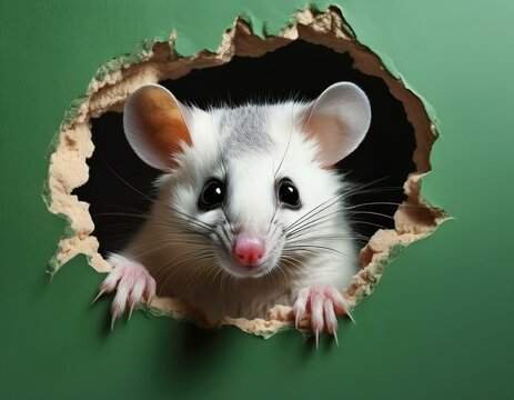 Niedliches Opossum, gr&uuml;ner Hintergrund