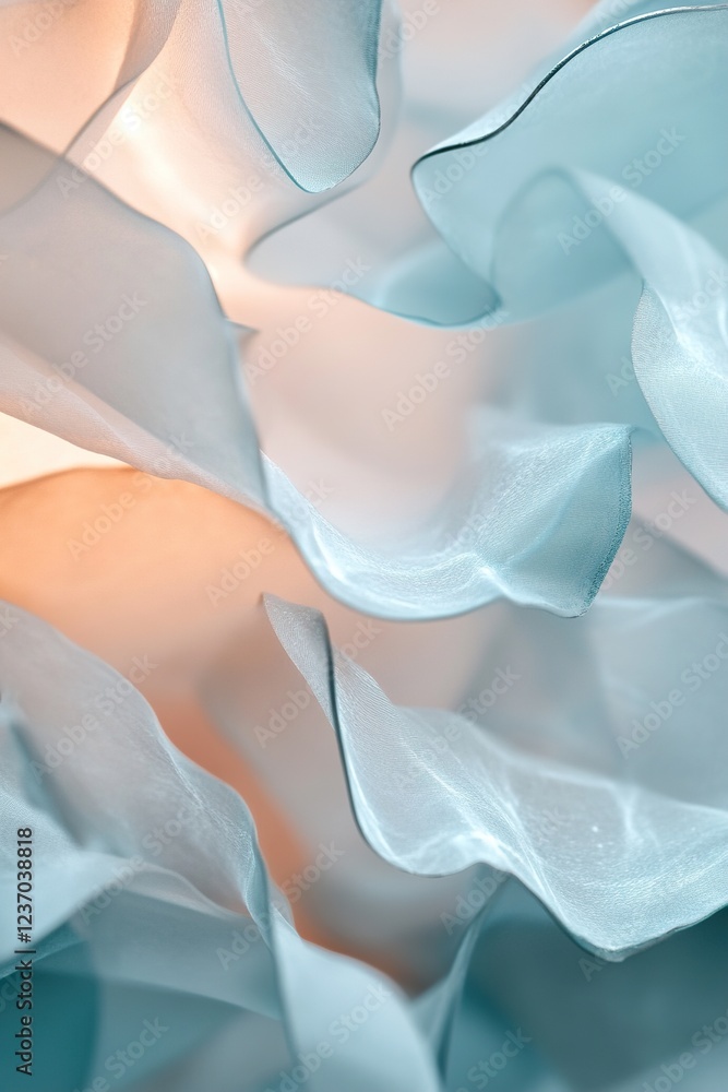 Poster softly cascading shapes create a dynamic abstract composition, featuring layered effects of blurred 