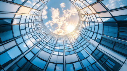 360 degree full panorama environment map of sphere geometric shape futuristic architecture building interior with sky and sun 3d render illustration hdri hdr vr virtual reality. 3D Illustration