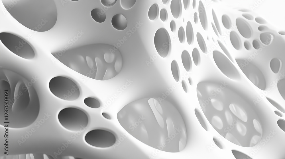 Poster abstract white geometric shape object with random pattern 3d render illustration