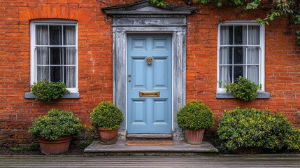 Charming Blue Door of a Brick House