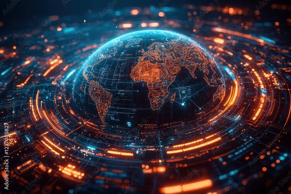 Wall mural futuristic digital globe representing global technology and connectivity concepts
