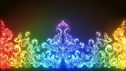 Rainbow Illuminated Floral Design Artistic Abstract Artwork