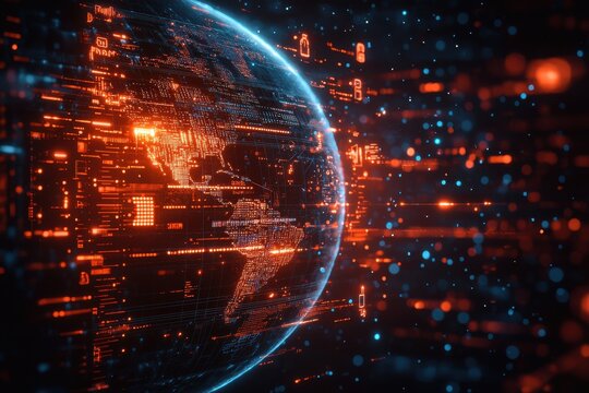 Futuristic Digital Technology with Global Data Visualization and Innovation Elements - Powered by Adobe