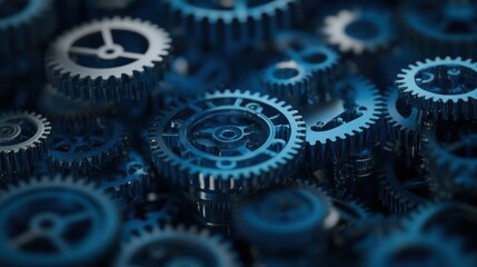 Interlocking gears, machinery, close-up, industrial background, teamwork concept