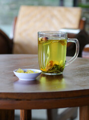cup of tea on wooden table