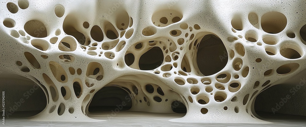 Aufkleber abstract 3d render of porous, cavernous structure, resembling bone or sponge.