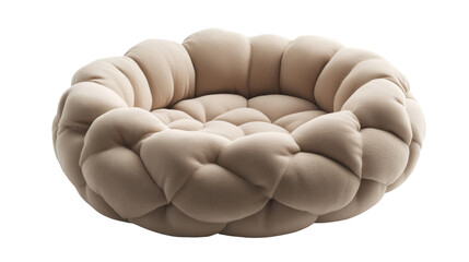 Stylish round pet bed, white isolated background