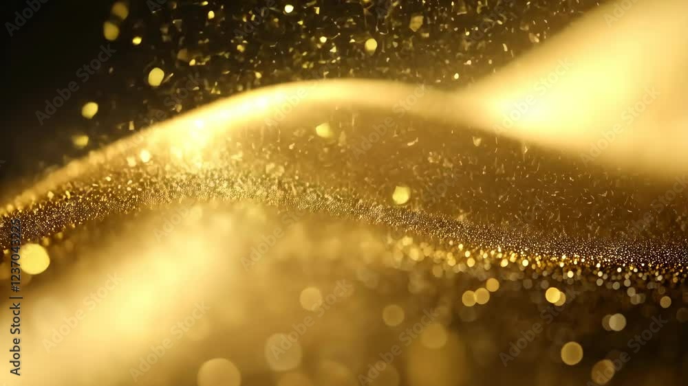 Poster golden shimmer creates a mesmerizing effect with sparkling particles in a gentle flow