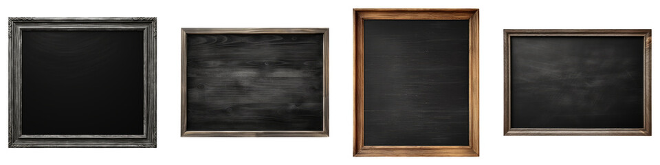 Wooden frame chalkboard isolated on transparent background, PNG, Set of